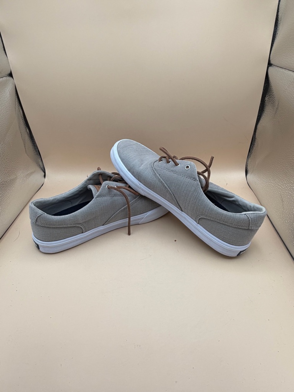 Sperry Light Gray Canvas Men’s Size 10 Shoes with Brown Laces - Picture 4 of 7